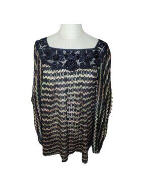 Free People New Romantics Beaded Chevron Semi Sheer Tunic Medium